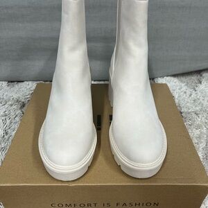 IDIFU Cream Ankle Boots for Women